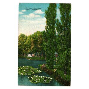 Vintage River View Park Lake Omaha Nebraska Postcard 1945 One Cent Stamp